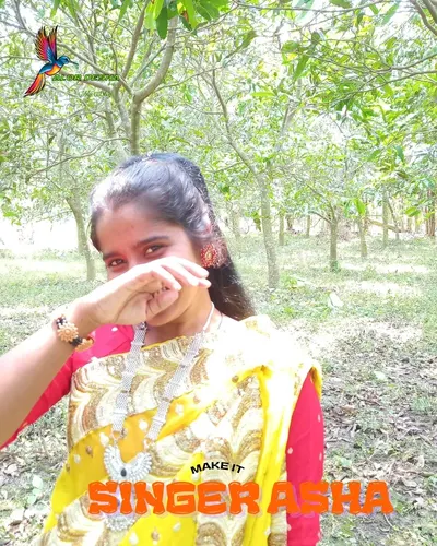 A sweet-voiced Bangladeshi singer named Asha posing for a folk music poster.