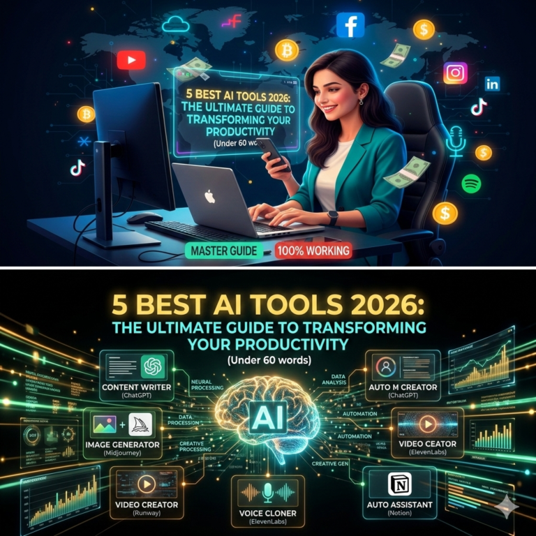 Best AI Tools 2026 এর মাধ্যমে অনলাইন কাজের গতি বাড়ানোর ডেমো চিত্র