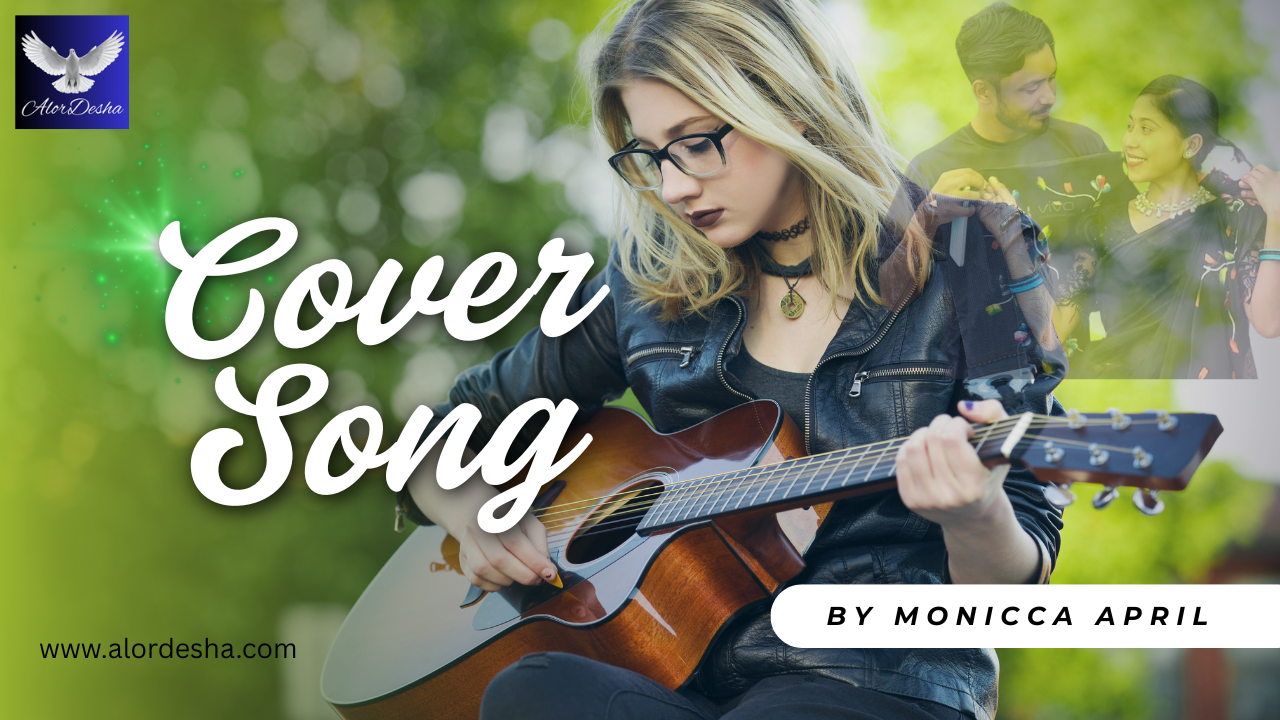 A woman playing guitar for a Viral folk song cover, presented by Alordesha News singer gallery.